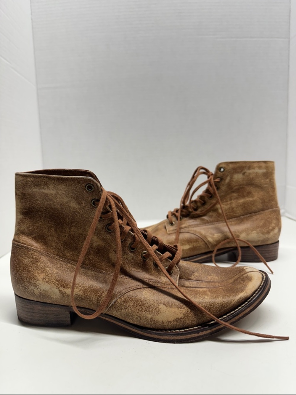 The Great Boxcar Ankle Boots Lace Up Distressed Leather Cognac Brown Size 6.5